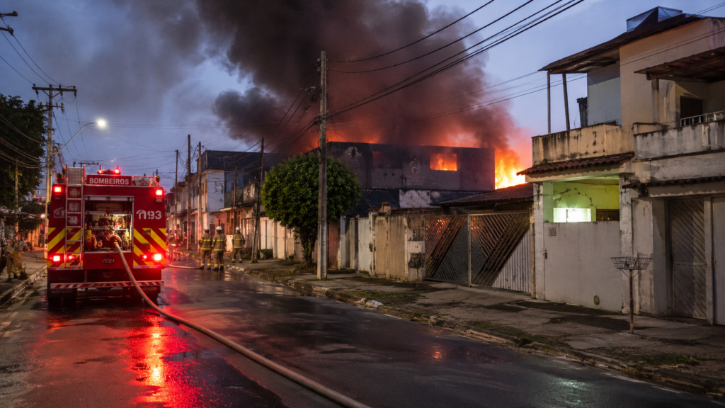 Incêndio de grandes proporções interdita casas e reforça atenção com proteção residencial